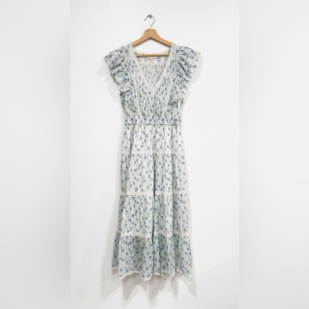 LoveShackFancy Nayara Blue Floral Midi Dress in color Angel Falls
